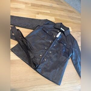NWT Zara Dark Brown Faux Leather Utility Shirt Jacket medium
